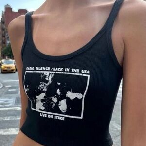 Black Graphic Ribbed Brandy MelvilleCrop Tank Top - Live On Stage